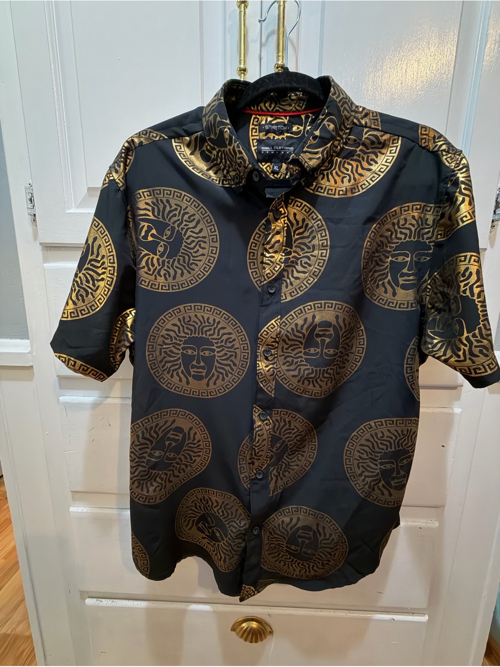 Men’s Shirt Medusa Drill Clothing Baroque Gold Famous Italian Style Size XL